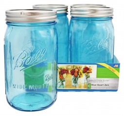 SOLD OUT - Ball Elite BLUE wide mouth Quart  jars and Lids x 4  